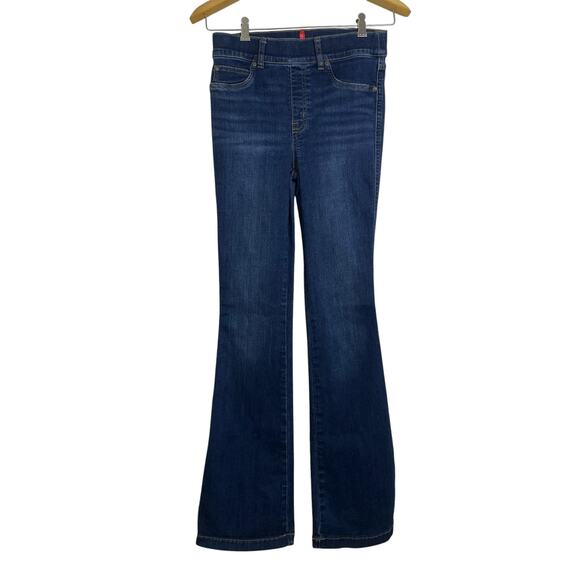 Spanx Flare Jeans Womens Small Blue Pull On Stretch Faux Pocket Casual 33" * - Picture 1 of 12
